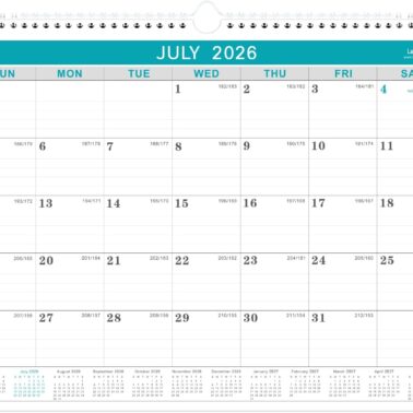 Lemome Calendar 2026-2027 Office Home Planning & Organizing, July 2026 to December 2027, Thick Paper, Julian Date, Large Monthly Wall Hanging Spiral Planner for Family and Work - Green 11.5" x 14.6"