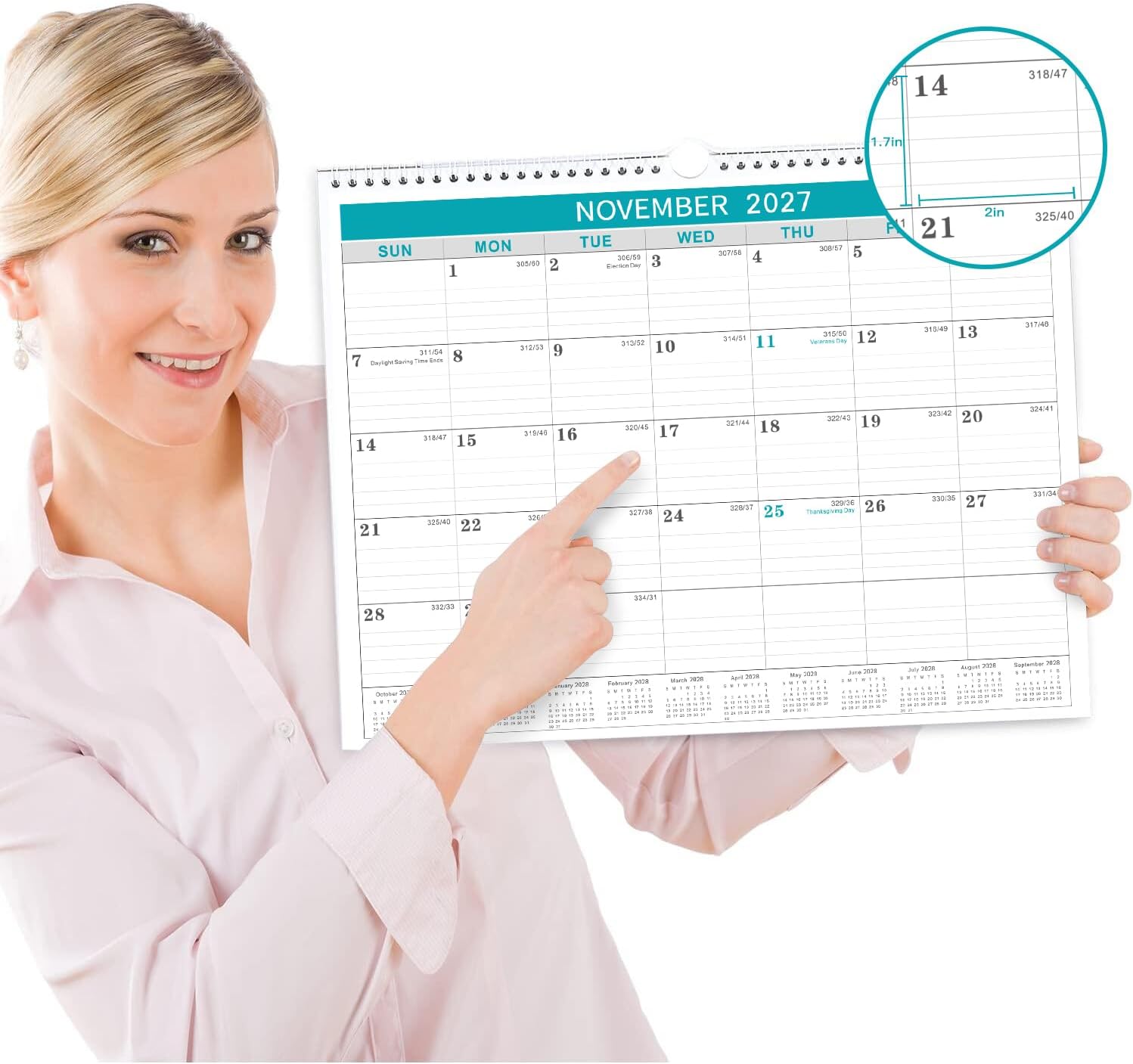Lemome Calendar 2026-2027 Office Home Planning & Organizing, July 2026 to December 2027, Thick Paper, Julian Date, Large Monthly Wall Hanging Spiral Planner for Family and Work - Green 11.5" x 14.6" - Image 4