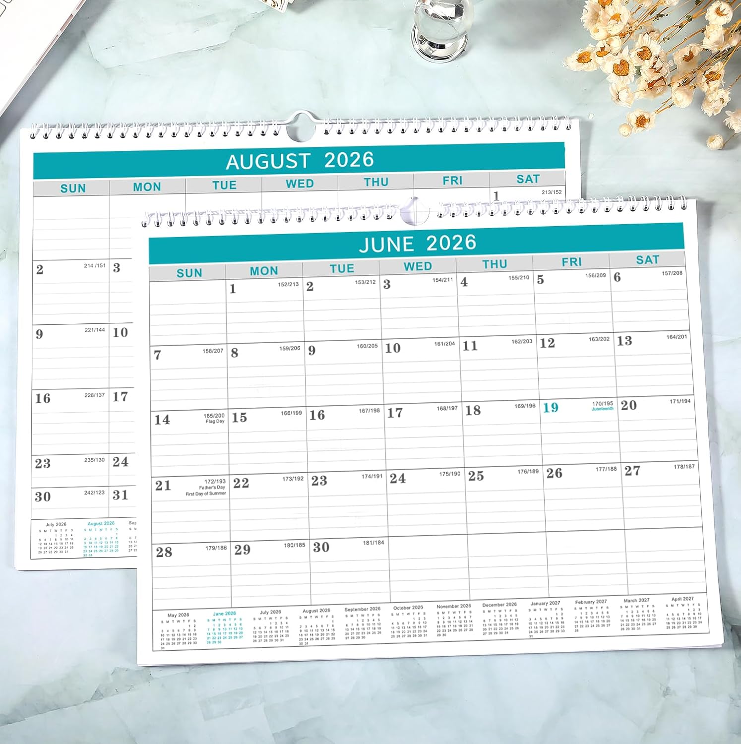 Lemome Calendar 2026-2027 Office Home Planning & Organizing, July 2026 to December 2027, Thick Paper, Julian Date, Large Monthly Wall Hanging Spiral Planner for Family and Work - Green 11.5" x 14.6" - Image 5