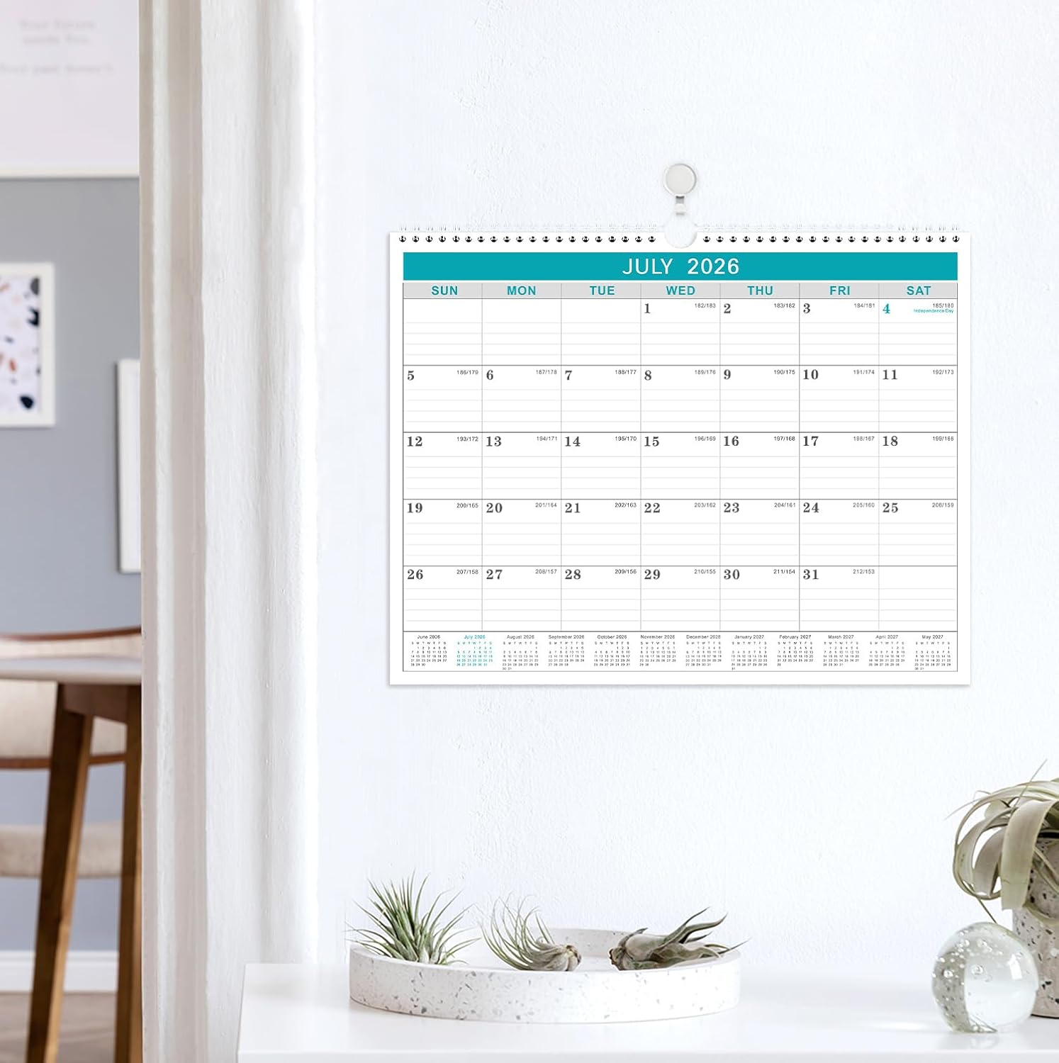 Lemome Calendar 2026-2027 Office Home Planning & Organizing, July 2026 to December 2027, Thick Paper, Julian Date, Large Monthly Wall Hanging Spiral Planner for Family and Work - Green 11.5" x 14.6" - Image 7