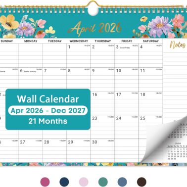 Calendar 2026-2027, Monthly Wall Calendar from April 2026 to December 2027, 11.5" x 14.7", Spiral Binding Hanging Wall Calendar, Perfect for Home or Office,Floral
