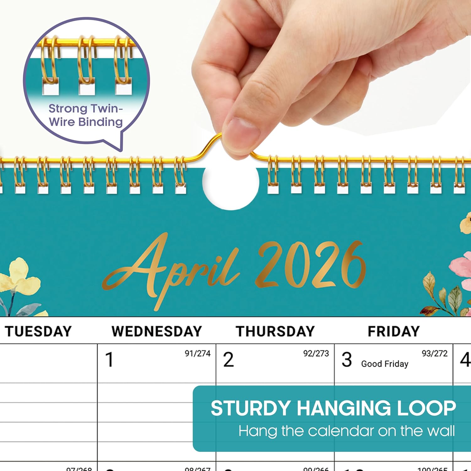 Calendar 2026-2027, Monthly Wall Calendar from April 2026 to December 2027, 11.5" x 14.7", Spiral Binding Hanging Wall Calendar, Perfect for Home or Office,Floral - Image 3