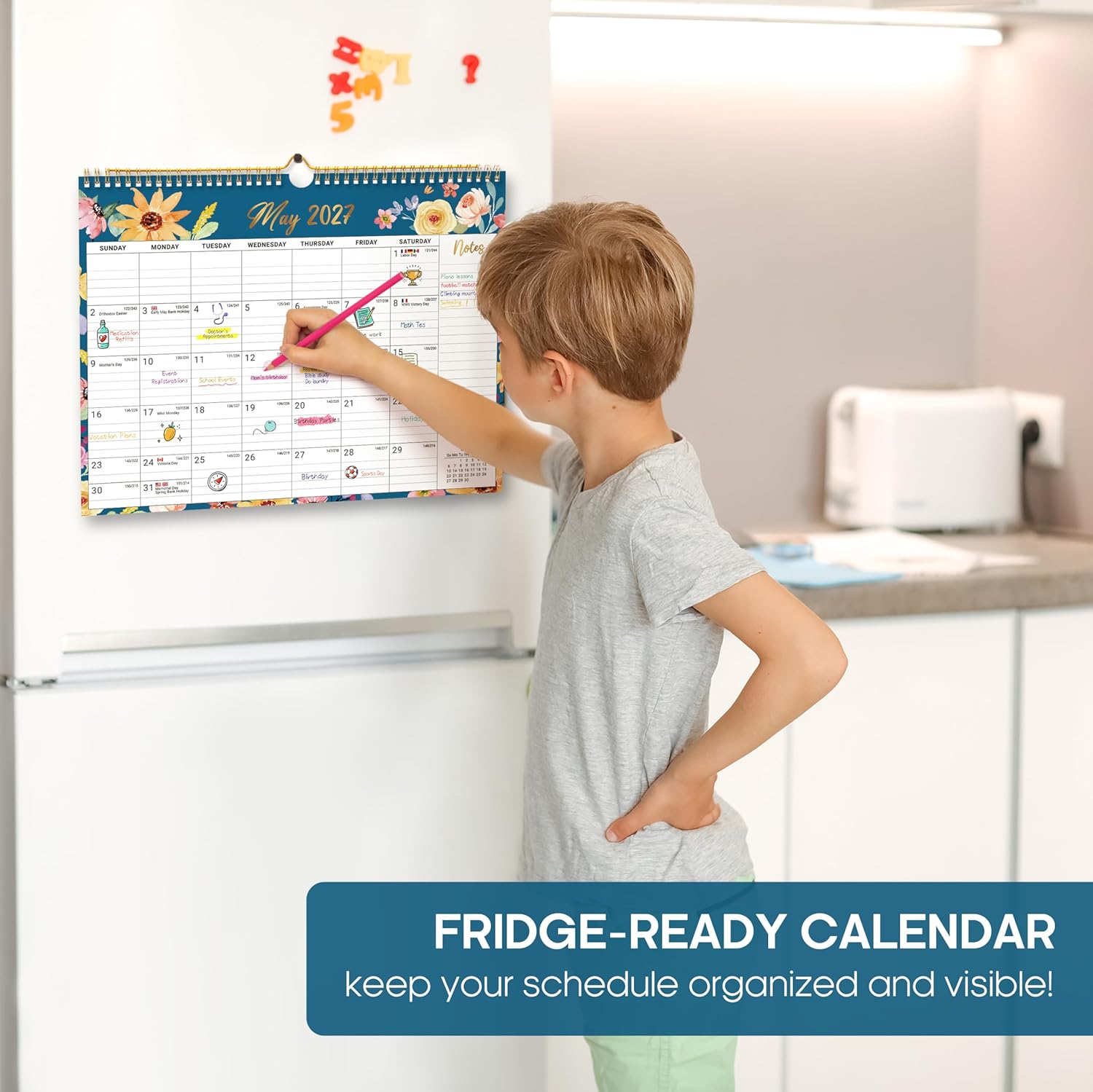 Calendar 2026-2027, Monthly Wall Calendar from April 2026 to December 2027, 11.5" x 14.7", Spiral Binding Hanging Wall Calendar, Perfect for Home or Office,Floral - Image 5