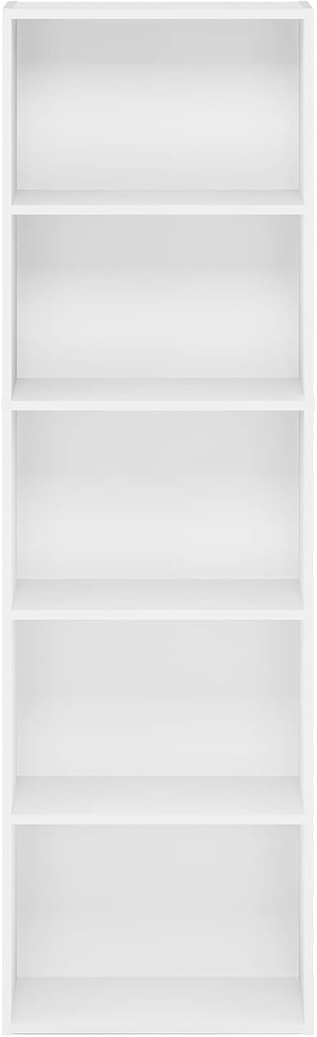 Furinno LUDER Book Shelf, 5-Tier Bookshelf, Bookcase with Open Shelves, 9.4 x 15.8 x 52, Easy Assembly, for Living Room, Bedroom, Home Office, White - Image 8