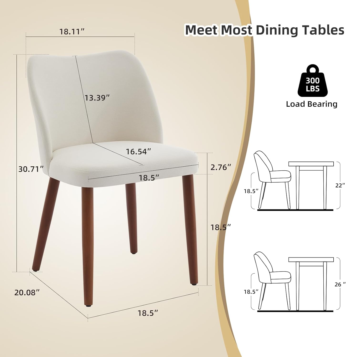 GarveeHome Linen Dining Chair Set of 4 Upholstered Fabric Dining Chair with Wood Legs, Wing Backrest, Wooden Kitchen Chairs with Thick Cushions, Leveling Feet for Dining Room, Living Room, White - Image 2