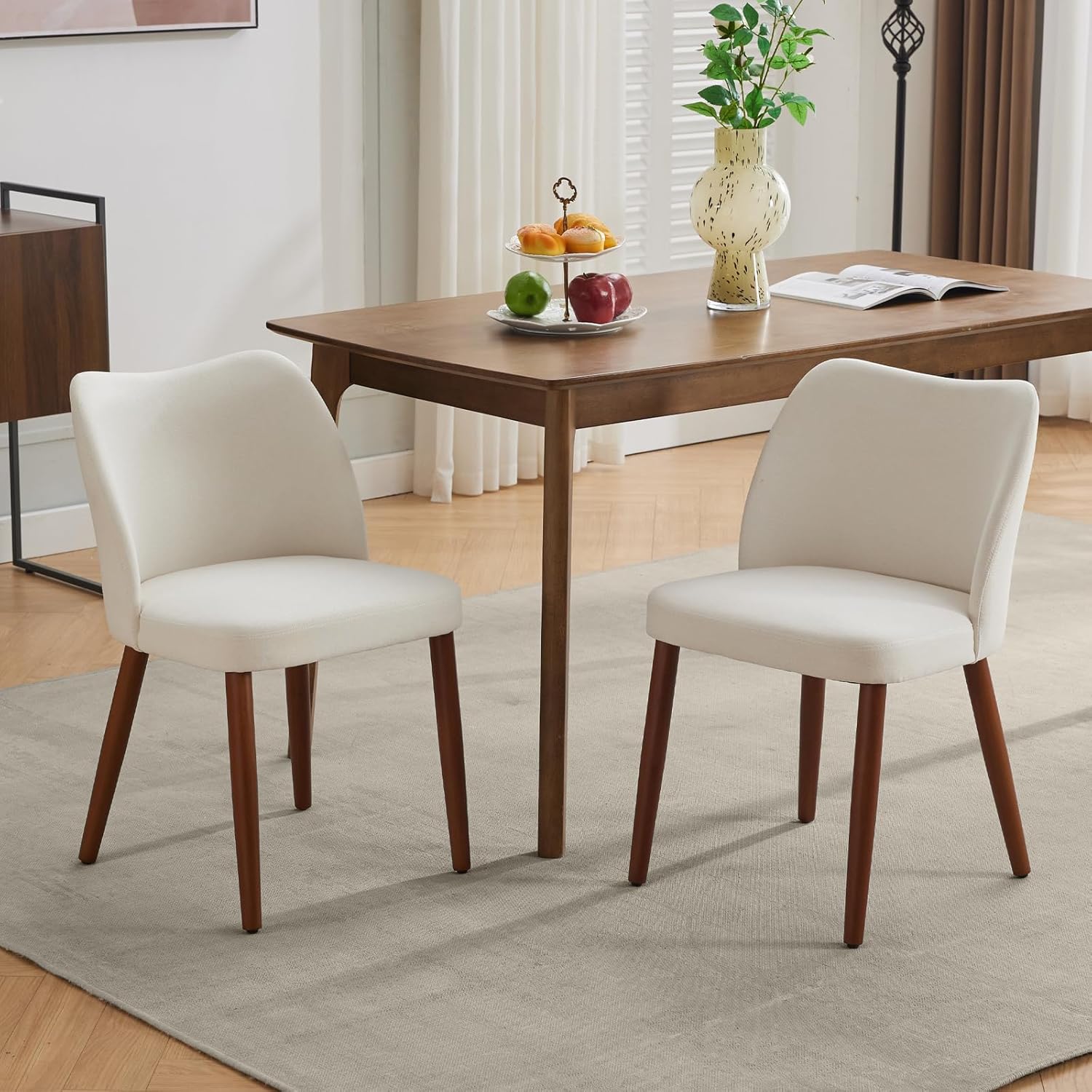 GarveeHome Linen Dining Chair Set of 4 Upholstered Fabric Dining Chair with Wood Legs, Wing Backrest, Wooden Kitchen Chairs with Thick Cushions, Leveling Feet for Dining Room, Living Room, White - Image 7