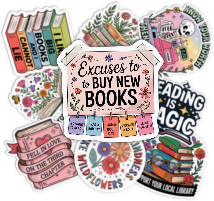 (9PCS) Support Your Local Library Sticker Book Lover Reader Sticker 3 in Water Assistant